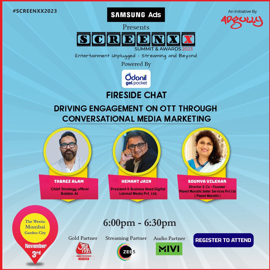 Catch Industry Experts Tabrez Alam  (He/Him), Hemant Jain &amp; Soumya Vilekar   Sharing Their Insights at #SCREENXX2023

Register at: lnkd.in/dFnKN8Bn

#SCREENXX #Screenxxawards #Screensummit #marketing