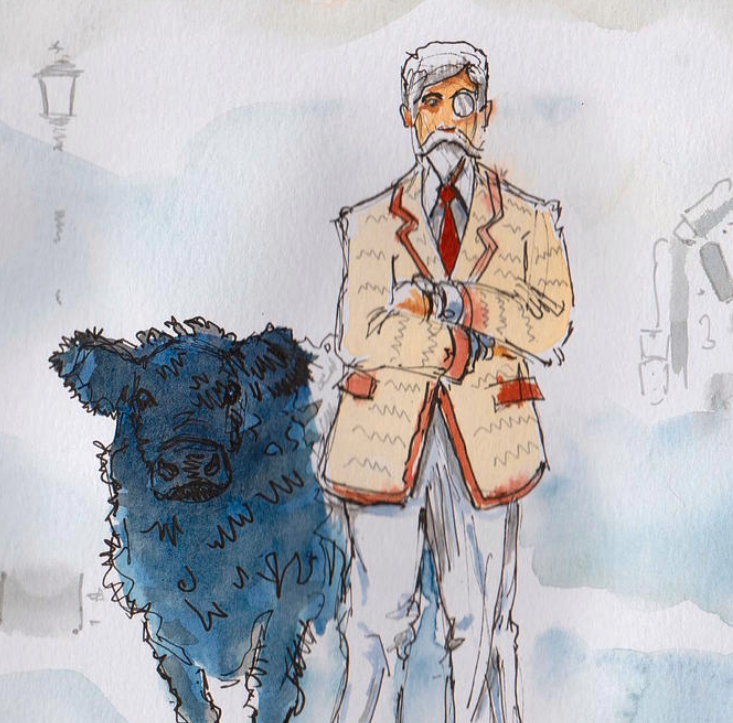 ArtbyMikeJory's tweet photo. NEW WORK: 'The Professor Awaits' but who for? Decide for yourself here: https://t.co/hrOqPj610E #DarkAcademia #aYearforArt #buyintoArt #surrealPainting #beltie #beltedGalloway #Professor #houndsToothJacket https://t.co/SiyFoMUKNA
