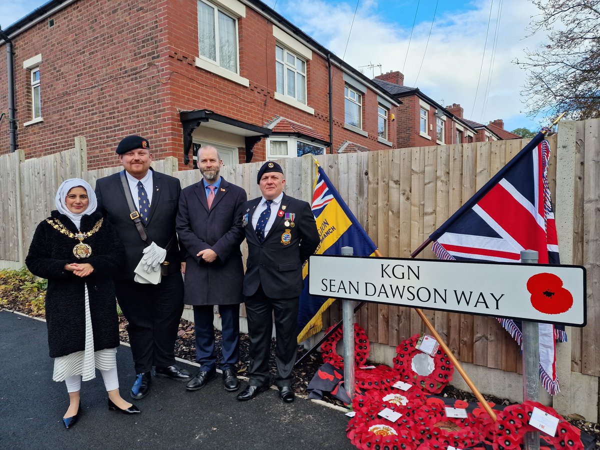 Well very proud to have carried the standard at a Street opening for Sean Dawson who was killed in Afghanistan 2010 Sean was a local lad and cadet when I was in the ACF in my younger years <a href="/TamesideCouncil/">Tameside Council</a> <a href="/jreynoldsMP/">Jonathan Reynolds</a> #charityday <a href="/mitie/">Mitie</a> <a href="/PoppyLegion/">Royal British Legion</a>