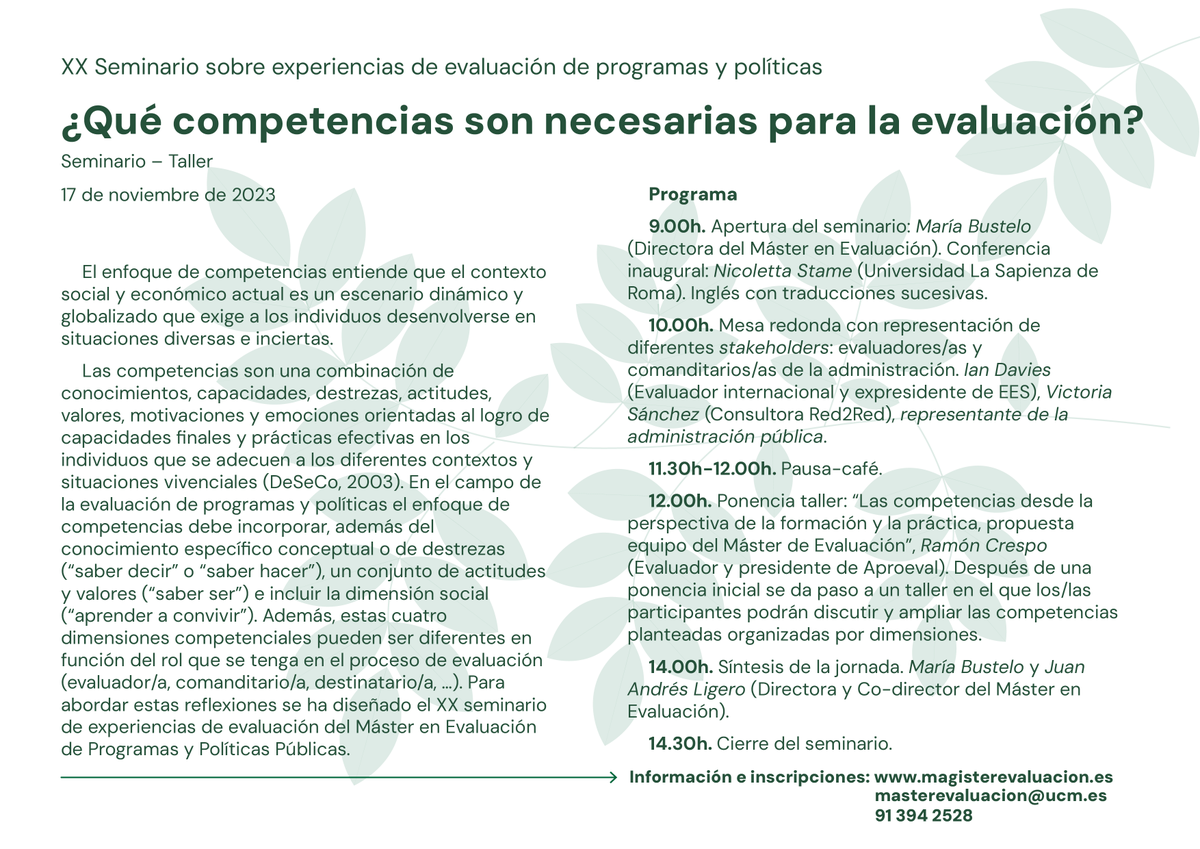 Seminario-taller Master Evaluación UCM ¿Qué competencias son necesarias para la evaluación? 17 de noviembre
