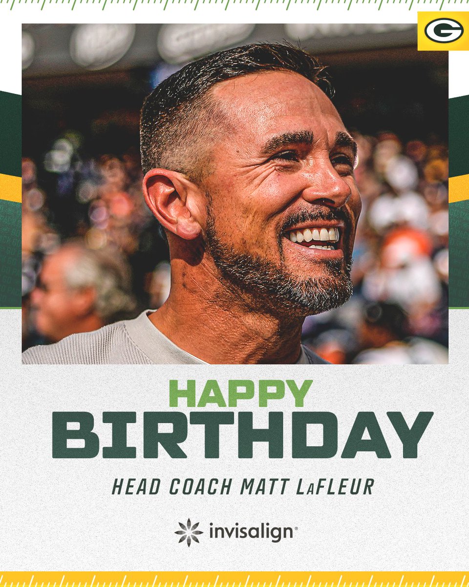 Wishing Head Coach Matt LaFleur, a happy birthday! 😁🎂

#GoPackGo | #SmileLikeAPro