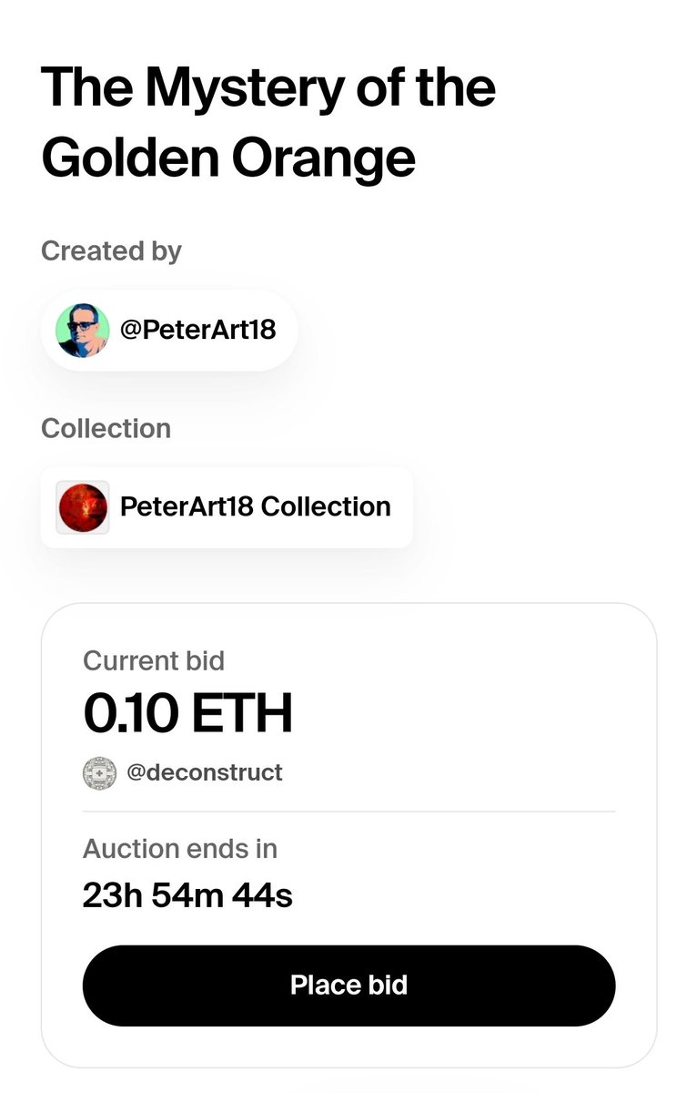 PeterArt18's tweet photo. 🔥🔥 AUCTION STARTED! 🔥🔥
Thank you my fren @spydenator for launching an auction for my 'The Mystery of the Golden Orange'! This is one of my favorite abstract pieces! This is huge for me! 🤝🫂❤️

The Mystery of the Golden Orange

Current bid 0.1 eth

LFG!🔥🔥🔥
🔗⤵️ https://t.co/sQaxFmxBtx