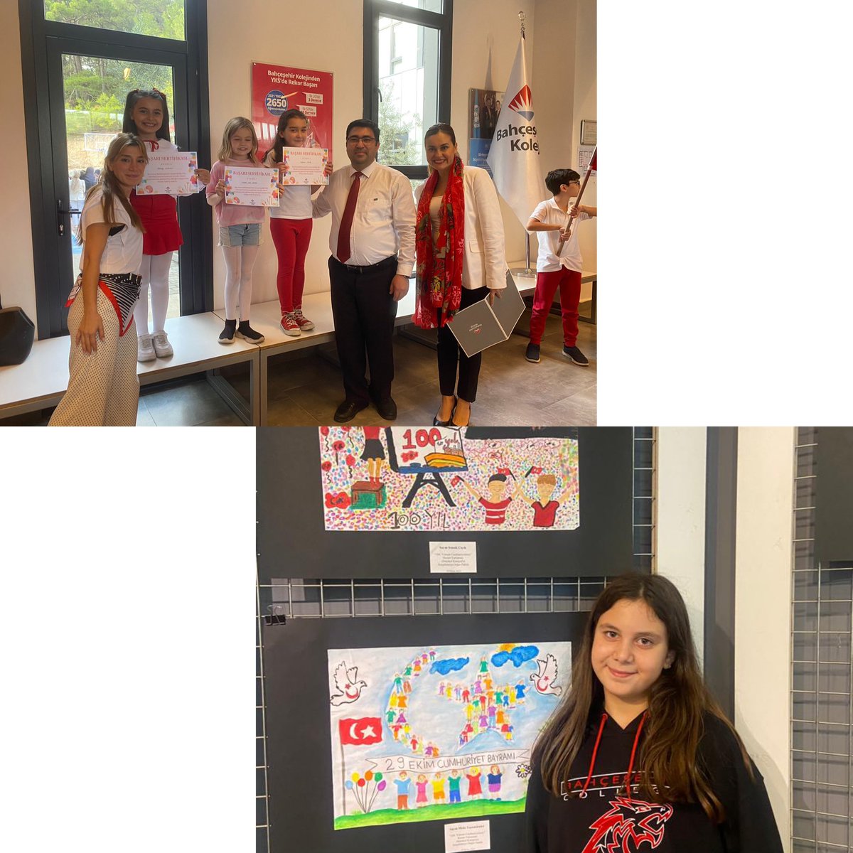 bkcicekli's tweet photo. Bornova Belediyesinin düzenlediği “100. Yılda Cumhuriyetimiz” konulu resim yarışmasında öğrencilerimizden; Deniz Ece Ozsemerci 3. lük ödülü alırken; Irmak Çiçek, Yağmur Oğur, Mabel Jane Szabo, Belinay Alpagut' un eserleri sergilenmeye değer görülmüştür. Tebrik ederiz. ❤️💙 https://t.co/qcBzp4e43N