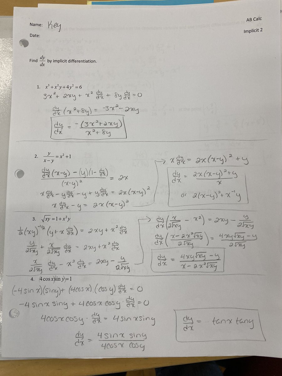 schwartzhmhs's tweet photo. Calc implicit derivatives https://t.co/ydLCO59zyt