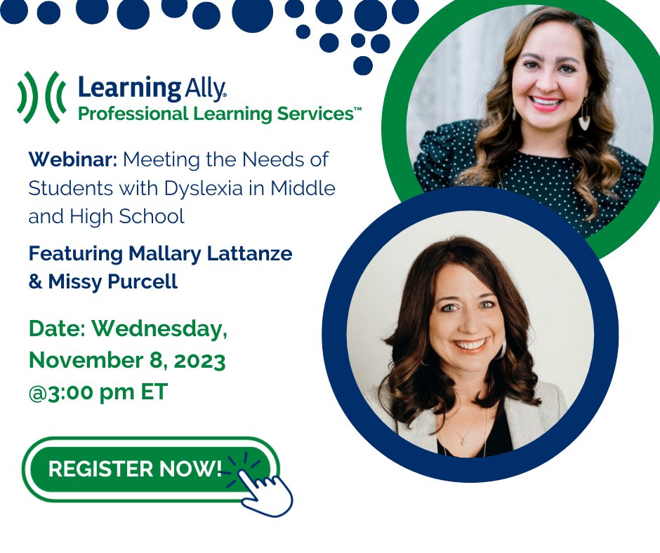 Dive deep into #dyslexia and empower your school community. Join <a href="/Learning_Ally/">Learning Ally</a> for a webinar with <a href="/bigcitydyslexic/">Mallary Lattanze, M.Ed., LDT, CALT</a> and @missypurcell1. Gain insights into decoding, spelling, and reading comprehension! #EmpowerStudents #DyslexiaAwareness

Register now! ow.ly/3iok50Q286E