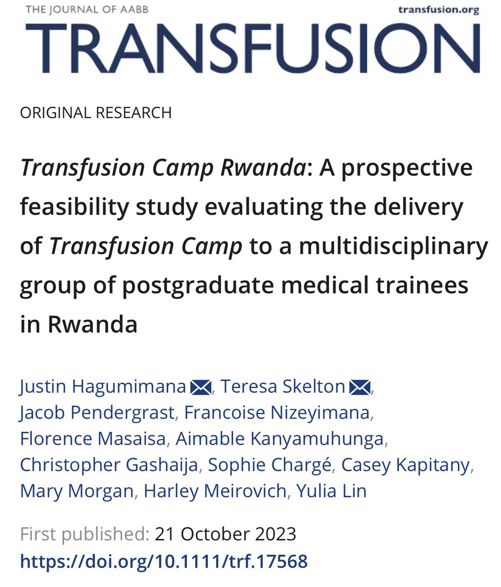 Teresa Skelton (@terriskeltoncan) on Twitter photo Would like to congratulate <a href="/hagumimanajust1/">hagumimana justin</a> on the now published prospective study on Transfusion Camp delivery in Rwanda!
<a href="/Anesthesia_UR/">Rwanda Anesthesiology Program</a>
<a href="/RwandaMedicalAs/">Rwanda Medical Assoc</a>
<a href="/RwandaHealth/">Ministry of Health | Rwanda</a>
<a href="/HospitalChuk/">University Teaching Hospital of Kigali/CHUK</a>
<a href="/Uni_Rwanda/">University of Rwanda</a>
<a href="/CanadasLifeline/">Canadian Blood Services</a> Would like to congratulate <a href="/hagumimanajust1/">hagumimana justin</a> on the now published prospective study on Transfusion Camp delivery in Rwanda!
<a href="/Anesthesia_UR/">Rwanda Anesthesiology Program</a>
<a href="/RwandaMedicalAs/">Rwanda Medical Assoc</a>
<a href="/RwandaHealth/">Ministry of Health | Rwanda</a>
<a href="/HospitalChuk/">University Teaching Hospital of Kigali/CHUK</a>
<a href="/Uni_Rwanda/">University of Rwanda</a>
<a href="/CanadasLifeline/">Canadian Blood Services</a>