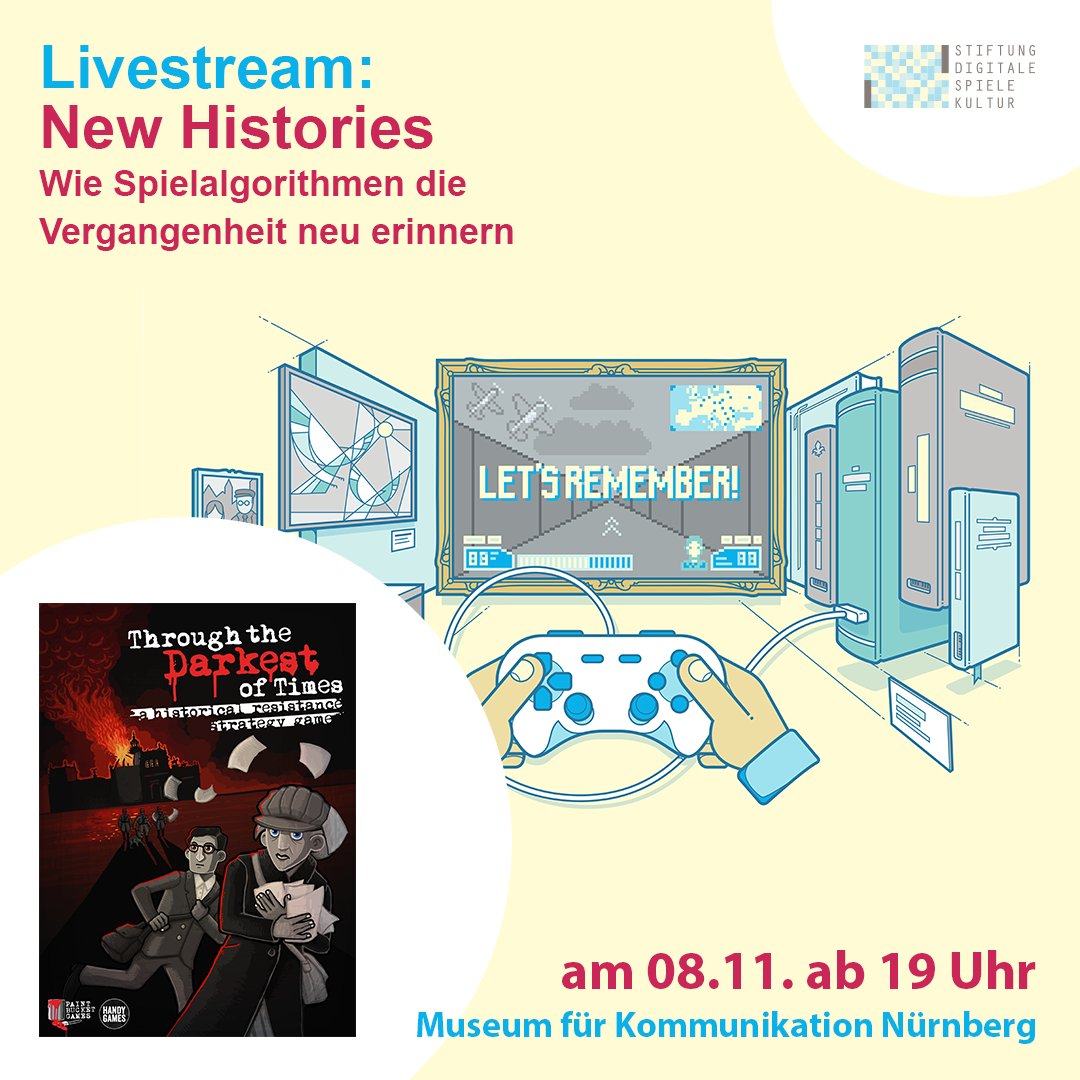 Stiftung Digitale Spielekultur (@digitale_spiele) on Twitter photo 🎮 🕯 Am 08.11. sind wir im Rahmen von "#LetsRemember! #Erinnerungskultur mit #Games vor Ort" mit einer #Spielung von #TtDoT in Nürnberg zu Gast.
Livestream via youtube.com/watch?v=-weiRd… & twitch.tv/game_verband
Ein Kooperationsprojekt mit <a href="/DKRKultur/">Deutscher Kulturrat</a>.
#Bildungsagenda_NS_Unrecht 🎮 🕯 Am 08.11. sind wir im Rahmen von "#LetsRemember! #Erinnerungskultur mit #Games vor Ort" mit einer #Spielung von #TtDoT in Nürnberg zu Gast.
Livestream via youtube.com/watch?v=-weiRd… & twitch.tv/game_verband
Ein Kooperationsprojekt mit <a href="/DKRKultur/">Deutscher Kulturrat</a>.
#Bildungsagenda_NS_Unrecht