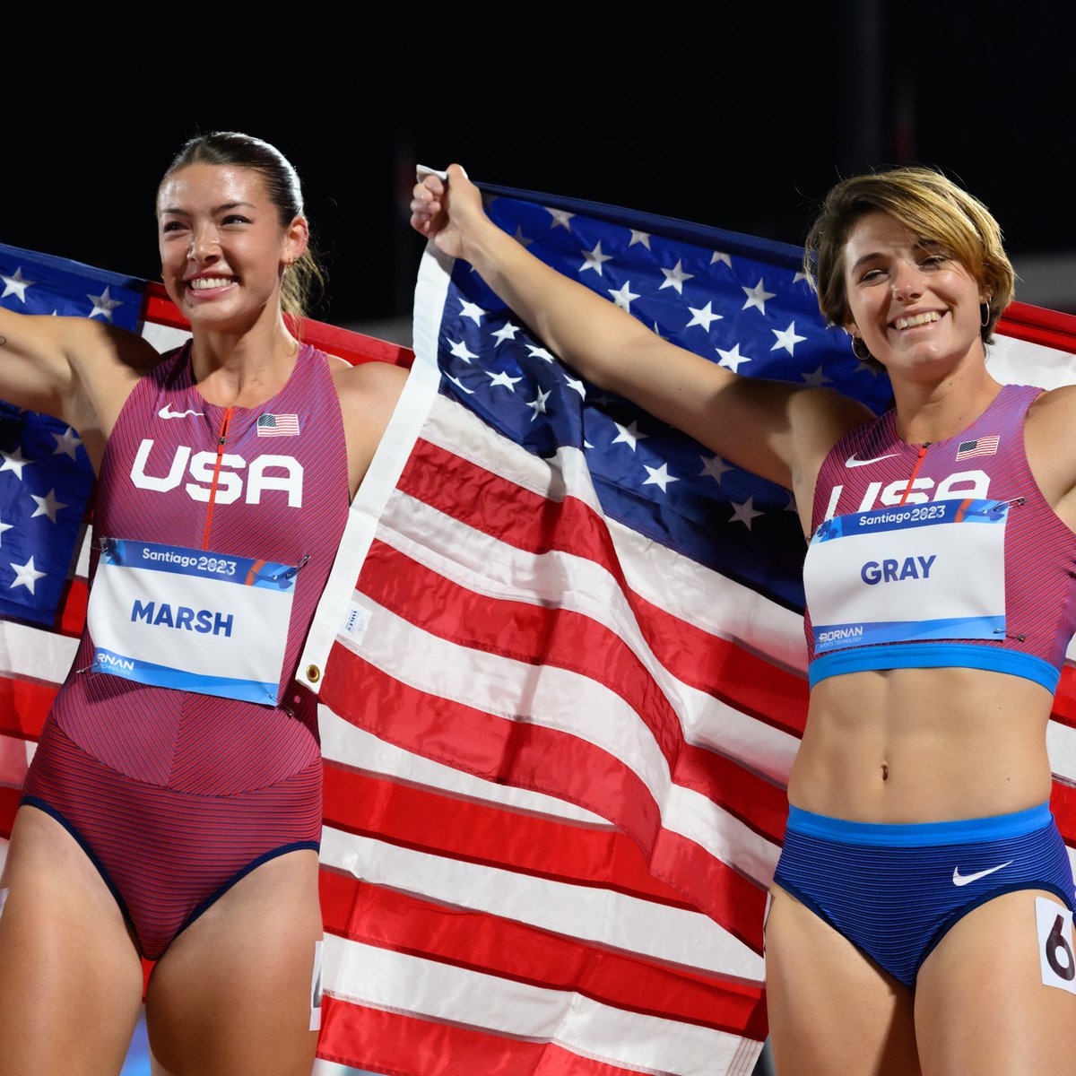 usatf's tweet photo. 🥇🥇🥈🥉🥉🥉

Team USATF hauled in six medals on day four at the track at #Santiago2023 🤩🇺🇸

Erin Marsh and Jordan Gray went 1-3 in the heptathlon and Bridget Williams won the pole vault 🤩

📸: @teamusa, Rodrigo Contreras/Panam Sports via Xpress Media https://t.co/CKusyexZHW