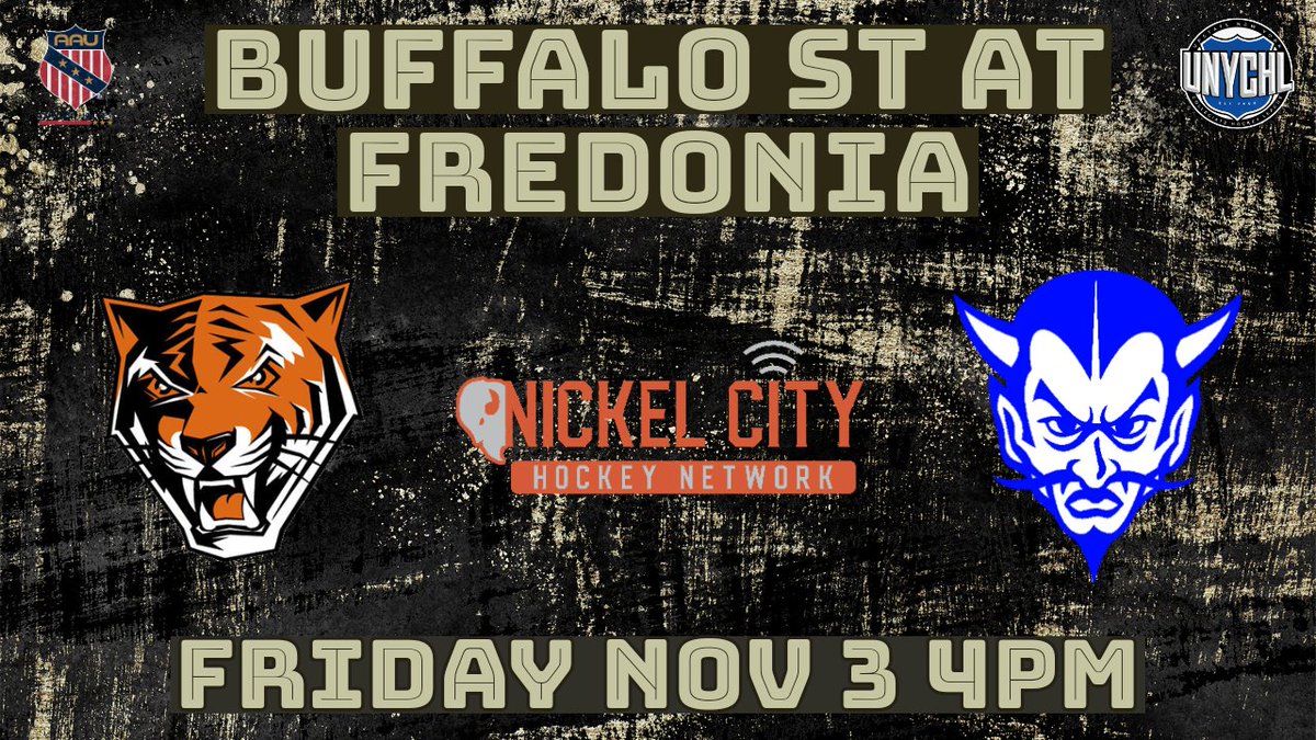 NickelCityHN's tweet photo. The top two teams in the @UNYCHL D2 West standings meet today on Nickel City Hockey Network 

4pm airtime for @bluedevilhockey (2-0-1 division record) vs @BSCClubHockey (3-1)

Watch Live at:  https://t.co/dL9lJFePWV

@AAUCollegeHoc https://t.co/qT1LzYOdeL