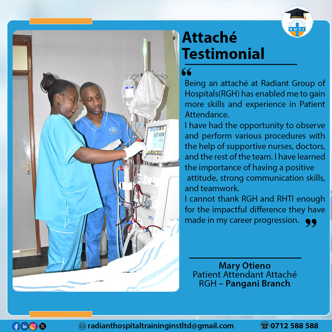 rhti_college's tweet photo. Curious to know about the experience of our students interning at Radiant Hospital?
Take a moment to read this testimonial from one of our Patient Attendant Attaches.
#RHTI #RadiantHospitalTrainingInstitute #Healthcare #Students #Studentsinhealthcare #Internship #RGH https://t.co/sKCbFNc8RU