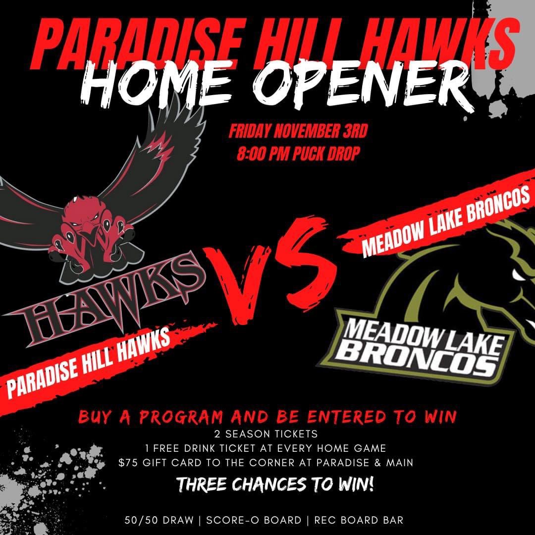 Home opener tonight vs Meadow Lake! 
8pm puck drop