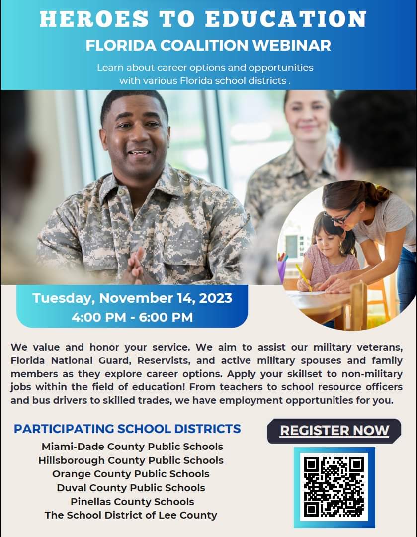 THE ONES JAX (@the_ones_jax) on Twitter photo Heroes To Education Florida Coalition Webinar
<a href="/USNavy/">U.S. Navy</a> <a href="/usairforce/">U.S. Air Force</a>
<a href="/USMC/">U.S. Marines</a> <a href="/USArmy/">U.S. Army</a> <a href="/USCG/">U.S. Coast Guard</a>
Register at forms.gle/3JnsBU26N5gs4C…
#TheOnesJax #TeamDuval #HeroesToEducation Heroes To Education Florida Coalition Webinar
<a href="/USNavy/">U.S. Navy</a> <a href="/usairforce/">U.S. Air Force</a>
<a href="/USMC/">U.S. Marines</a> <a href="/USArmy/">U.S. Army</a> <a href="/USCG/">U.S. Coast Guard</a>
Register at forms.gle/3JnsBU26N5gs4C…
#TheOnesJax #TeamDuval #HeroesToEducation