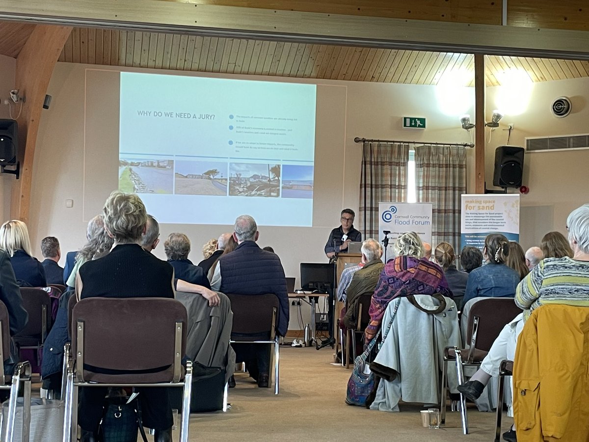 CwllCFloodForum's tweet photo. Rob Uhlig from  @BudeClimate partnership talks about how they have engaged the community in building future resilience to forecast sea level rise and coastal change.

#CCFF2023 #MS4S #Cornwall #Bude #coastalchange https://t.co/HcXflwYbup