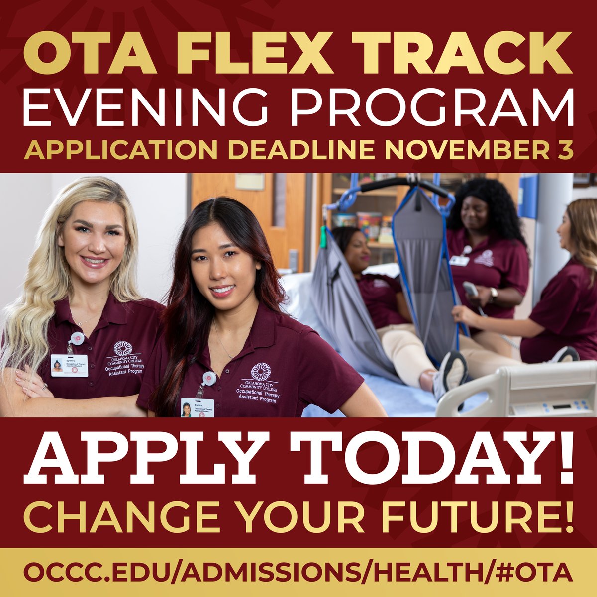 OTripleC's tweet photo. Applications close TODAY! It's not too late to apply! #OCCC #OccupationalTherapy #HeathProfessions https://t.co/RZZXO7Zsre