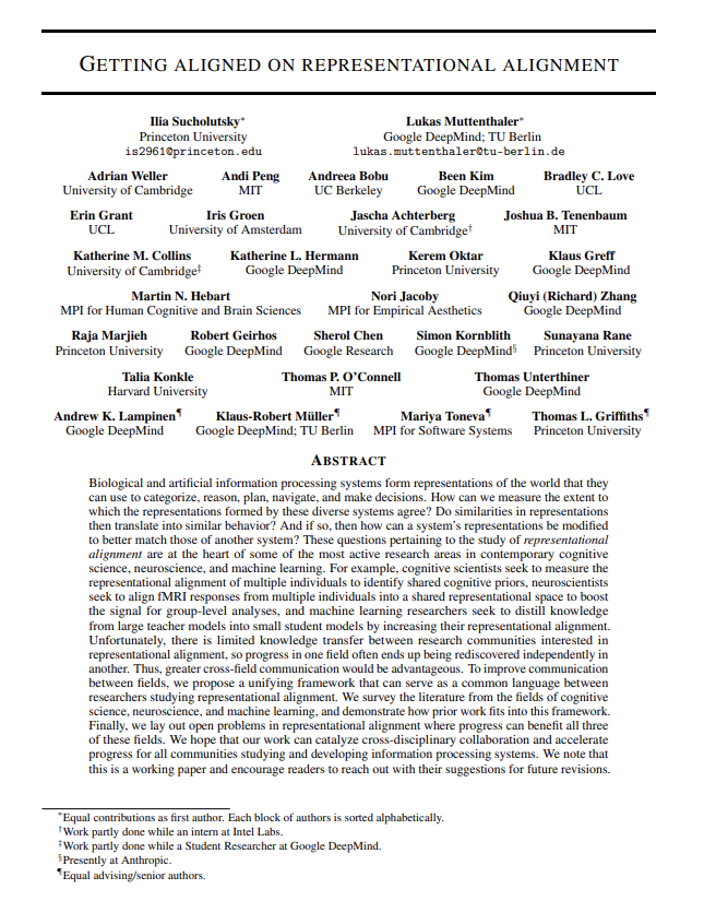 🧵🎉 Our new preprint is up, and we’d love your feedback! We're 'Getting Aligned on Representational Alignment' - the degree to which internal representations of different (biological & artificial) information processing systems agree. 🧠🤖🔬🔍 #CognitiveScience #Neuroscience #AI