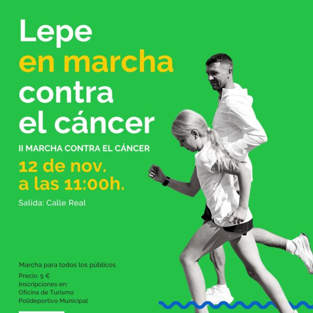 ¡Únete a la II Marcha contra el Cáncer el 12 de noviembre a las 11h en Lepe! 🚶‍♀️🚶‍♂️ Una oportunidad para hacer una diferencia juntos. ¡Inscripciones disponibles en la oficina de turismo de Lepe! 💪