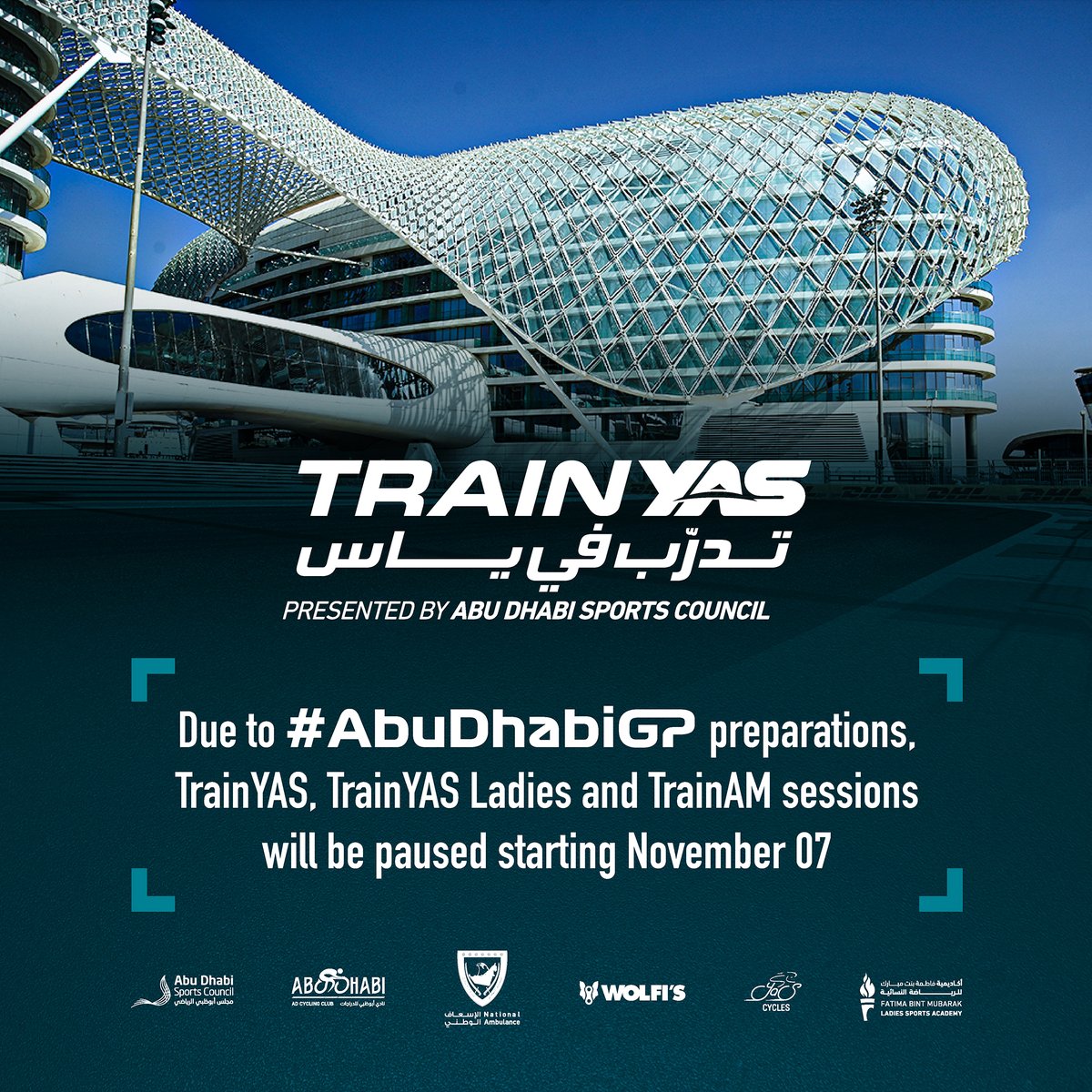 ymcofficial's tweet photo. As we rev up for the 2023 #AbuDhabiGP Race Week, we're hitting the brakes on Health and Fitness activities from November 7.
But don't fret – we've still got one more session for you! Join us for one more #TrainYAS session, presented by @AbuDhabiSC, next Monday. https://t.co/0LR9LbI8fP