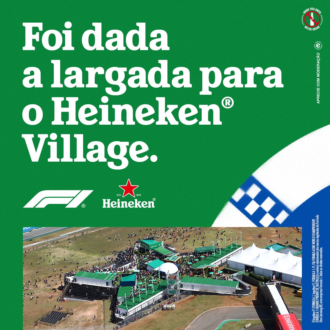 Começou o primeiro dia de adrenalina no Heineken® Village. Aqui você fica colado na pista e colado na Heineken®. 🏎️🍺 Quem aí já tá ansioso pra aproveitar as nossas atrações em Interlagos? #HeinekenNoF1 #HeinekenVillage #AprecieComModeração