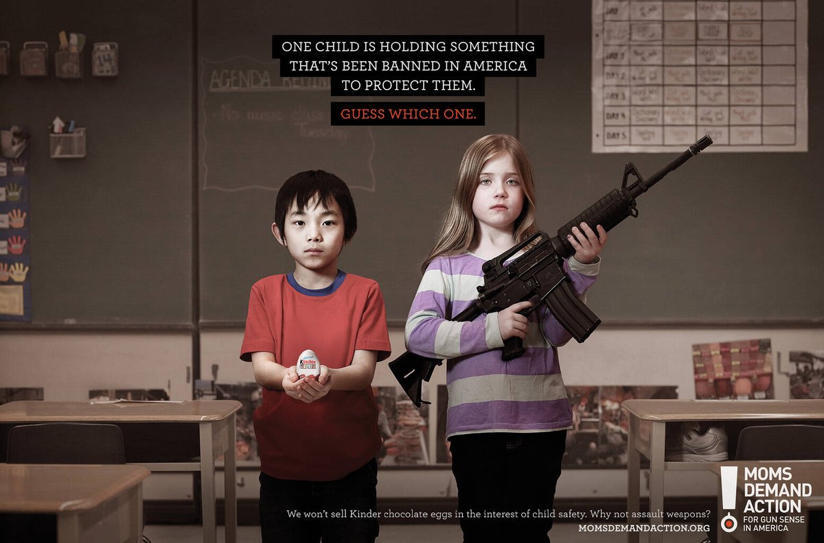 creapills's tweet photo. "Un de ces deux enfants tient dans ses mains quelque chose qui a été interdit aux États-Unis pour les protéger. Devinez lequel."

Cette campagne de l’association américaine Moms Demand Action (2013) est une vraie claque. https://t.co/5JT7u2cU2I