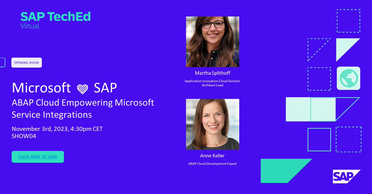 #SAPTechEd in Bangalore came to a close but the Virtual event is just picking up speed 🚀. Join my colleague Martha Splitthoff and Anne Keller from SAP to kickoff the Americas Opening Show. #ABAPCloud with Microsoft integrations anyone?😎

Join Nov 3rd (4pm CET⏰):