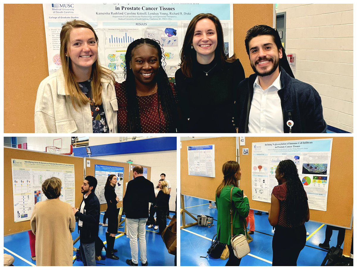 Four of the lab members repping early at MUSC Research day! Go go glycans! 🔬