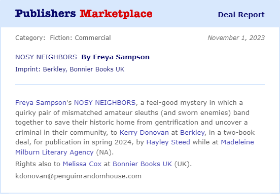 I'm super excited to share details about my latest novel, NOSY NEIGHBORS, which will be published in Spring 2024! 🎉 Thanks to @BerkleyPub for giving me the chance to write more stories. If you'd like to know more about the book, please head here: penguinrandomhouse.com/books/722237/n…
