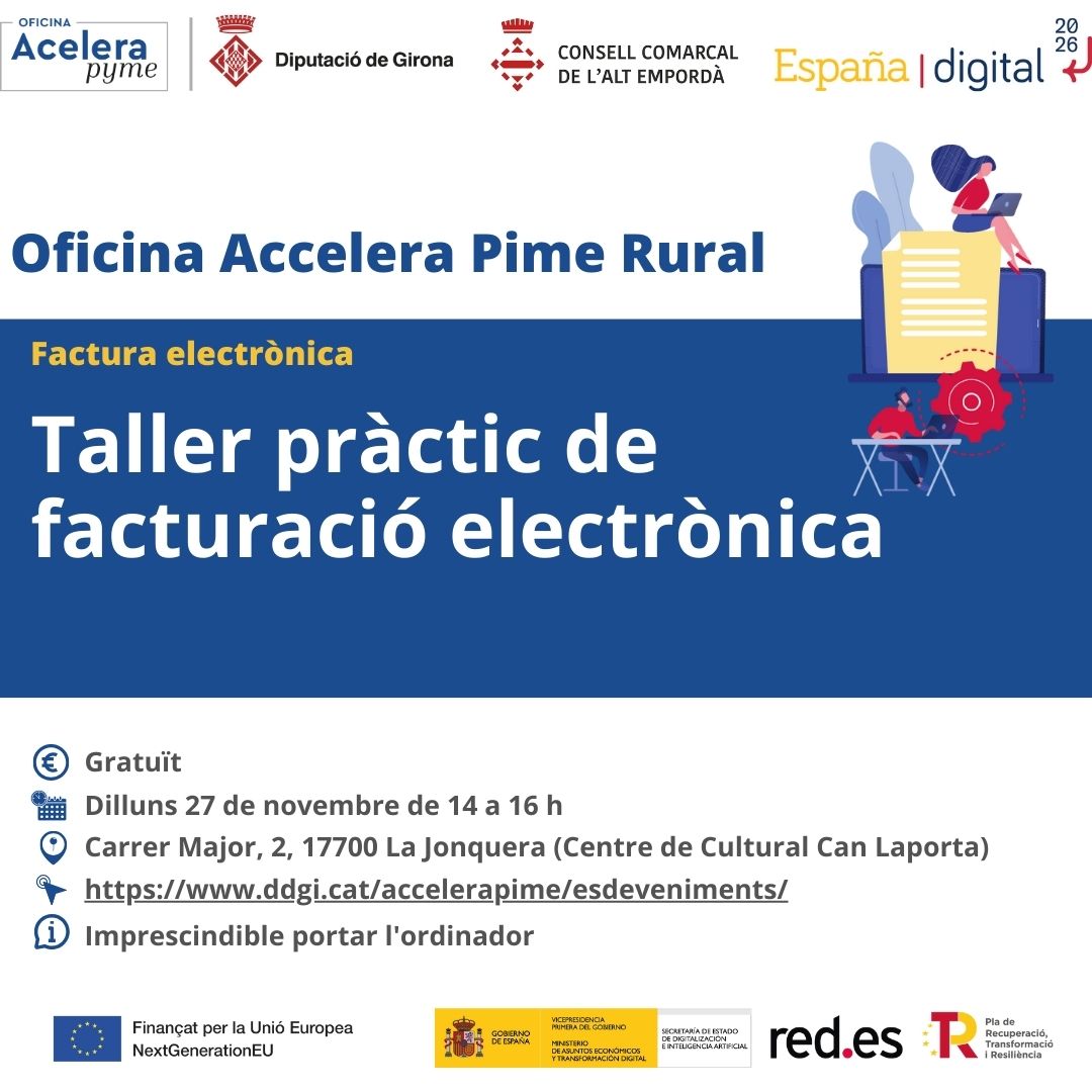 DiputacioGirona's tweet image. Empreses i autònoms, sabeu que la factura electrònica serà obligatòria ben aviat❓

💻Taller pràctic per aprendre a fer servir programes de facturació gratuïts

🗓27 de novembre
⏰14h
📍#LaJonquera

✍🏼bit.ly/45ELcfd

#OficinasAcelerapyme #NextGenerationEU #PromoEcoDdgi