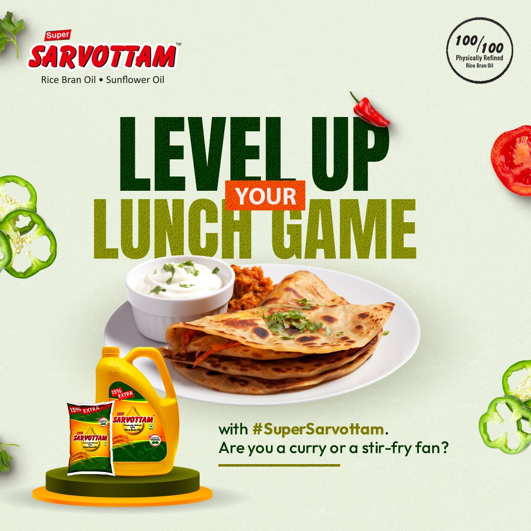 SRicebranoil's tweet photo. Level up your lunch game with #SuperSarvottam. Are you a curry or a stir-fry fan? 🍜
.
.
.
#healthycooking #lunchinspiration #SuperSarvottam #HealthierChoice #FoodieCommunity #HealthyCooking #RiceBranOil #GoodnessInEveryDrop #healthycooking #food #FoodLoversUnite https://t.co/J1cTIGUr6l