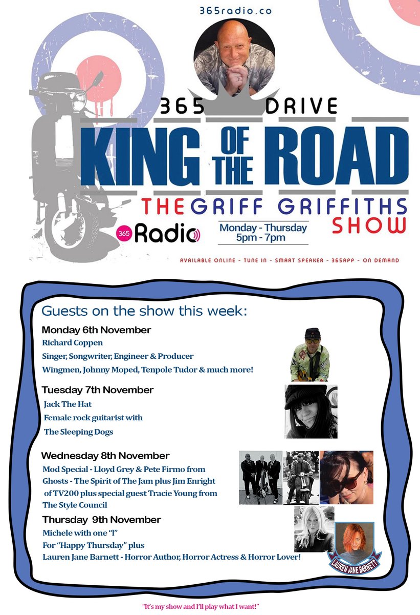 Next weeks guests on 365 Drive Time #365radio #GriffGriffithsShow 365radio.co