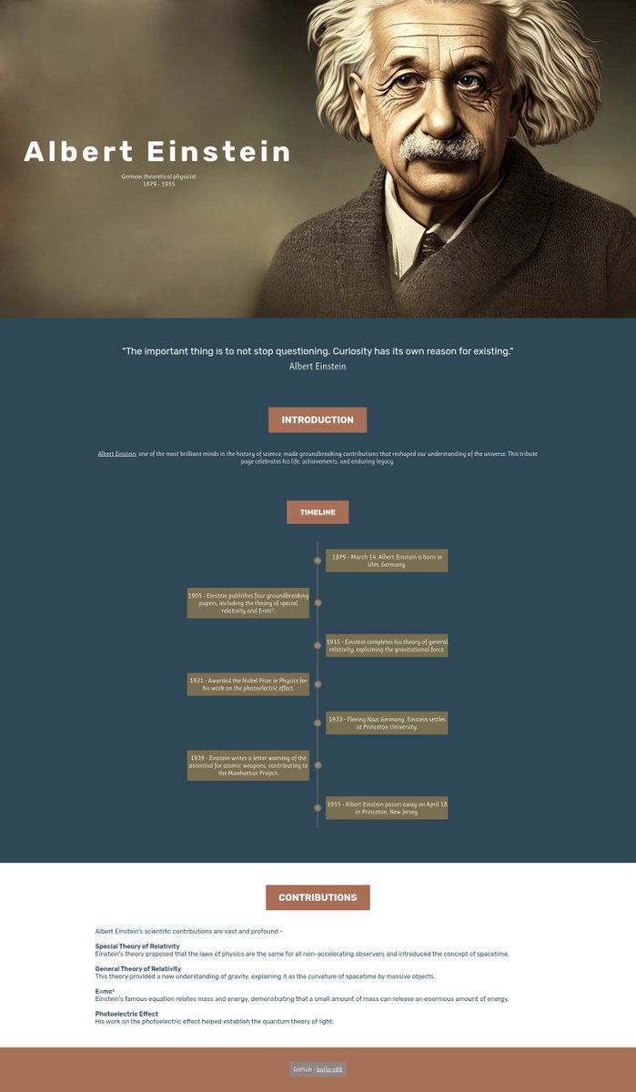 BarlaX88's tweet photo. Finally finished the tribute page project for freecodecamp's RWD curriculum. I found building the timeline section of this project most challenging.
Take a look - https://t.co/hiIu5IVOd3

#freeCodeCamp https://t.co/hBzTLm3gfR