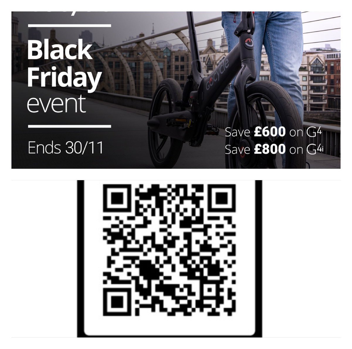 @gocycle_official #blackfriday event is now live. If you would like to save up to £800 on a new #Gocycle then scan the QR code in the image. #gocycle #ebike #bike #cycling #ebikes #cyclinglife #nocompromises #mtb #cycle #gocycling #bicycle #electricbikes #electric #bikelife