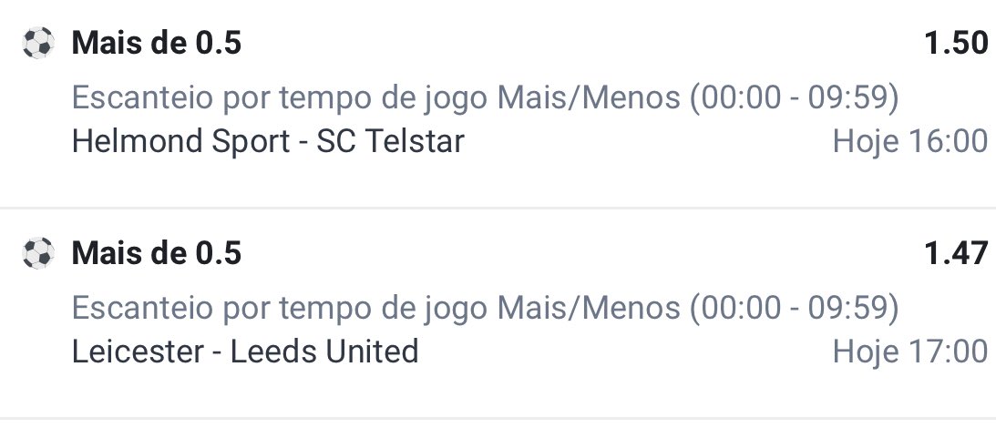 🚀 Dupla do Dia 03.11

🏟️ Partidas:

🇳🇱 Helmond Sport x Telstar
🏴󠁧󠁢󠁥󠁮󠁧󠁿 Leicester x Leeds

📊 Odd @ 2.20

💰Investimento da Aposta: 1 unidade