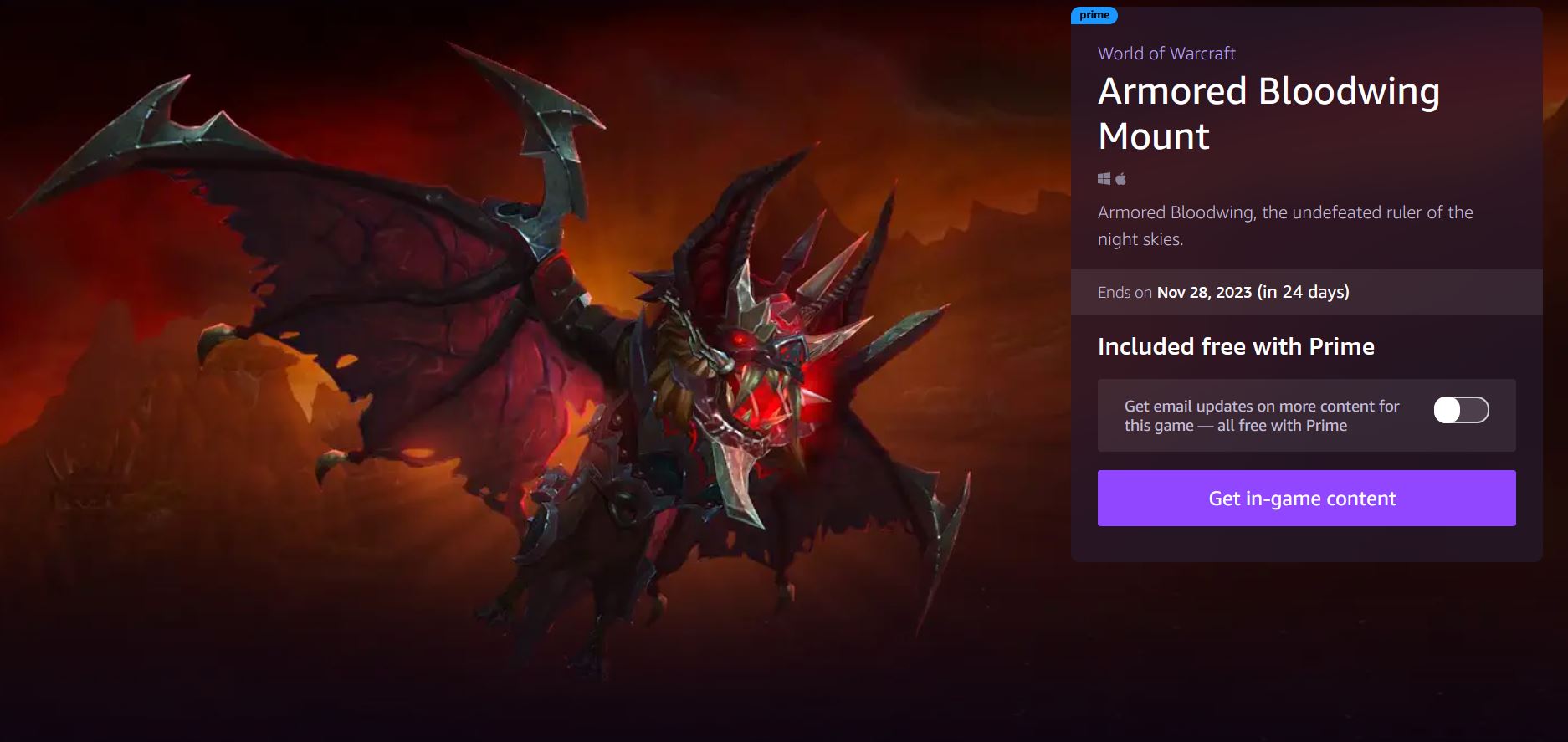 Armored Bloodwing Mount - New Twitch Prime Gaming Loot - Wowhead News