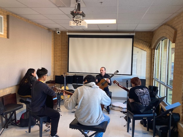 GarlandHSAFA's tweet photo. Garland HS AFA welcomes Professor Eddie Healy from Eastfield College! He sat in to guest lecture our Guitar and IB Music classes today. We look forward to more visits! https://t.co/WzBI6oWKnD