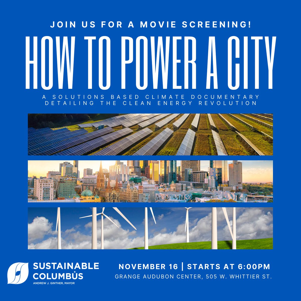Join us Nov 16th! We’re screening the clean energy documentary How to Power a City @GrangeAudubonOH and will host a panel discussion afterwards to discuss the Columbus landscape. This event is FREE but RSVP’s are encouraged! tinyurl.com/PowerACityCbus