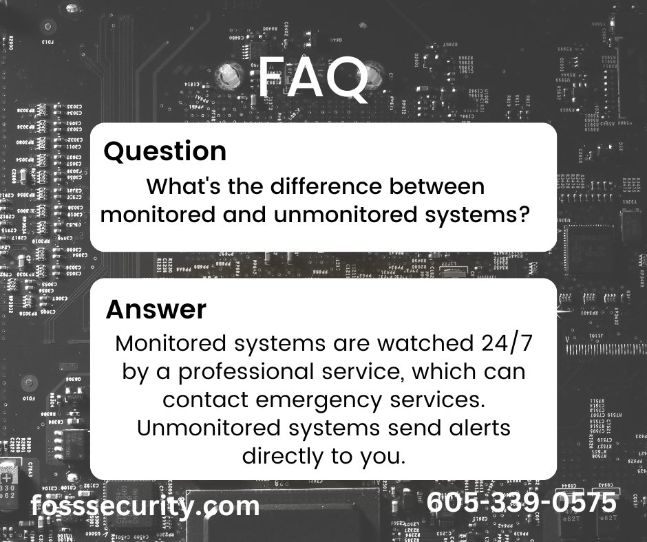 FossSecurity's tweet image. Frequently Asked Question: What&apos;s the difference between monitored and unmonitored systems? 
#homesecurity #FAQ #fosssecurity