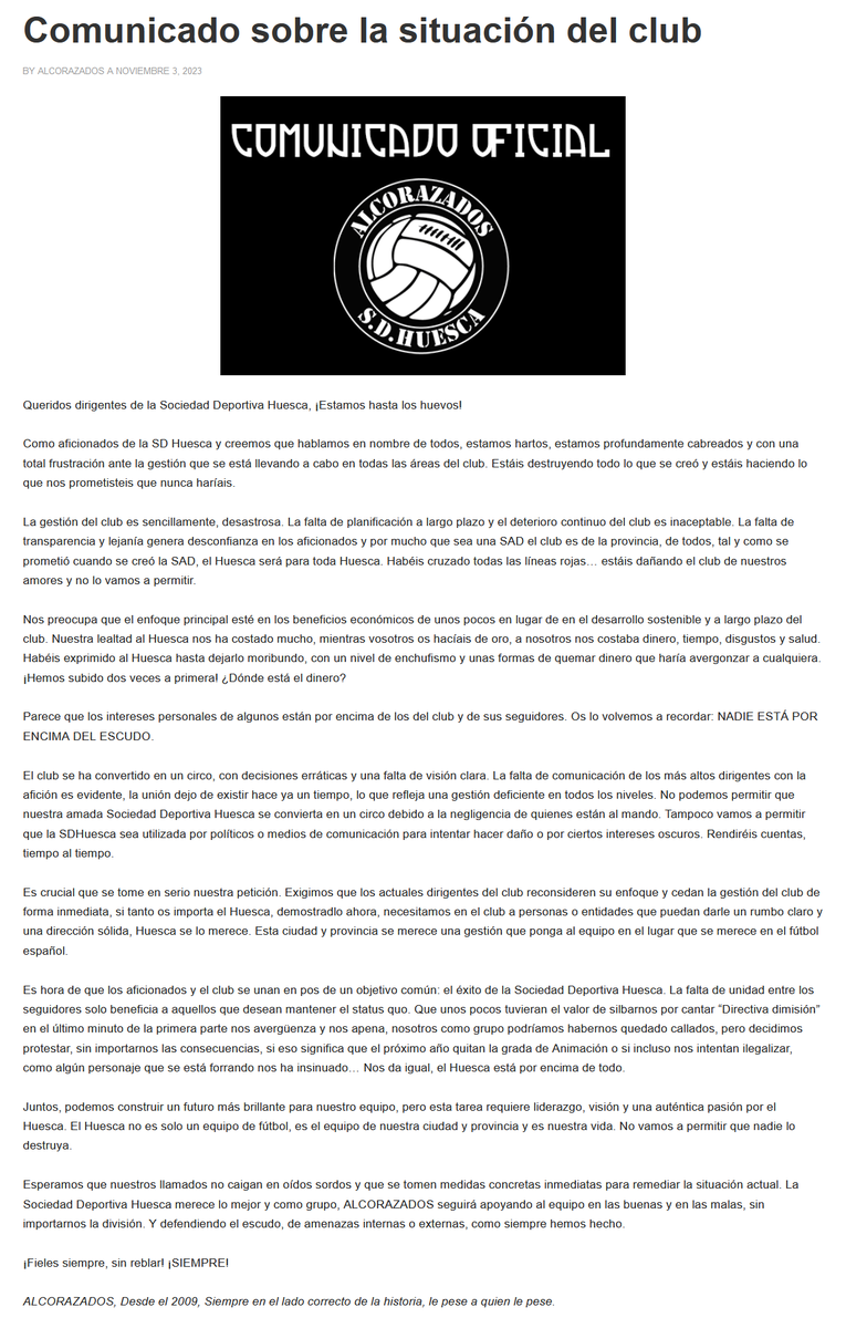 alcorazados's tweet photo. Comunicado del grupo sobre la situación del club. https://t.co/p18msxGcrd https://t.co/mLDBf5v4O6