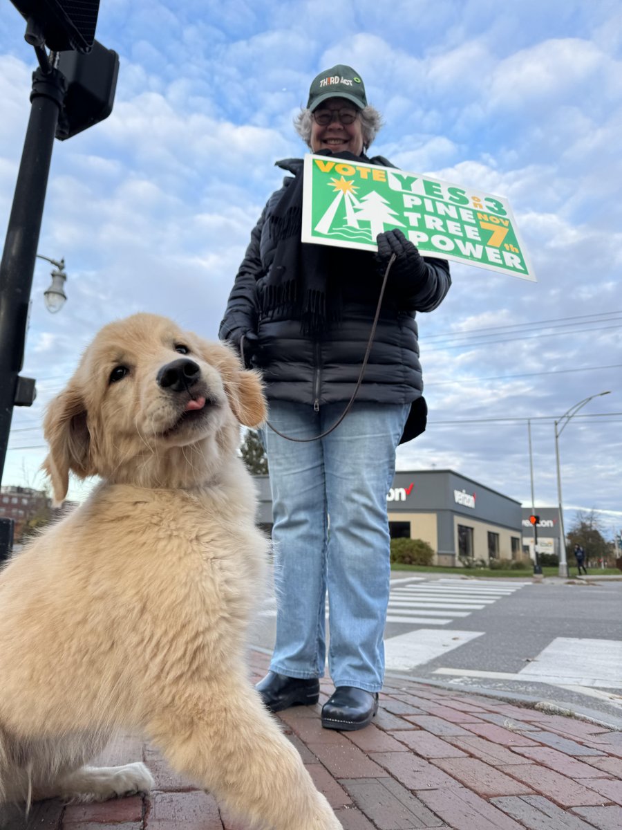 PineTreePower_'s tweet image. Good vibes from our volunteers on Franklin Street! We’re grateful for the everyday Mainers like Nancy (&amp;amp; Henry! 🐶) who stand w/ us for reliable, affordable, locally-controlled power! 

Want to get out the vote with us? Take action now: loom.ly/SabPhA8

Vote #YesOn3🌲💡