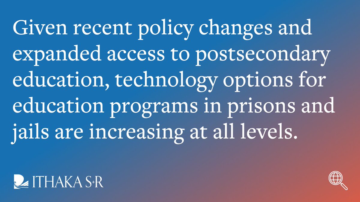 IthakaSR's tweet image. With #PellGrants expanding educational opportunities in prison, research on the use of technology in #PrisonEducation is critical. 

With @RTI_Intl, we lay the groundwork for a conversation on tech access, quality of access, &amp;amp; quality of use inside: sr.ithaka.org/blog/aligning-…