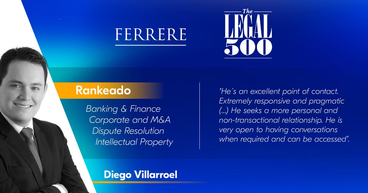 diego_avs_'s tweet photo. Muy honrado con el ranking otorgado por @thelegal500. Esto es gracias al notable trabajo del excelente equipo que tenemos en @ferrere en #Bolivia y al reconocimiento de nuestros clientes.
#TheLegal500 #Ferrere #Law https://t.co/0bWRRCqVQX