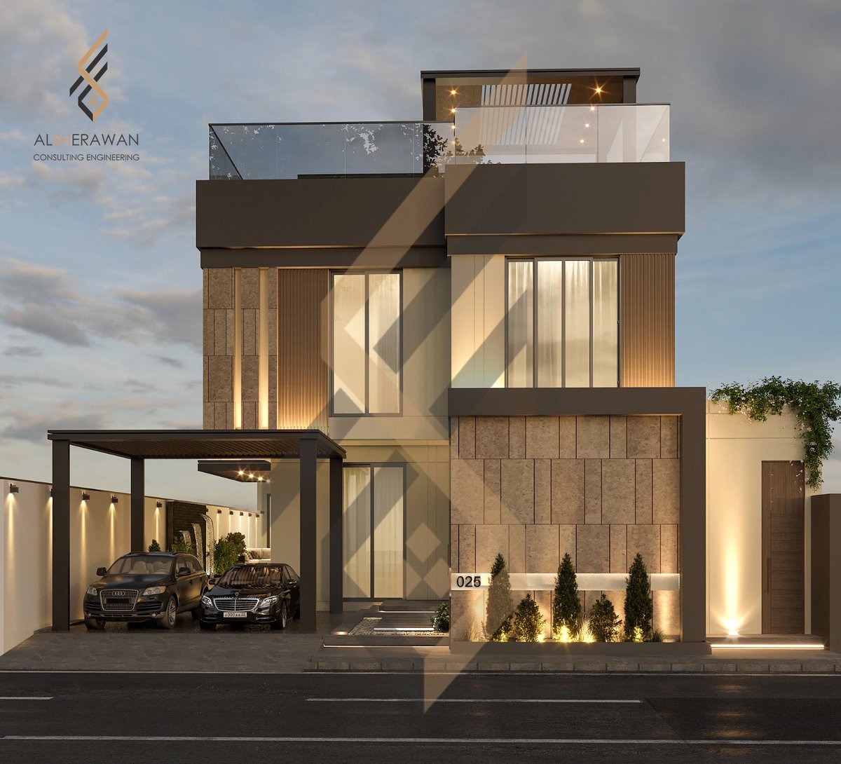 arch_ghiath's tweet image. واجهات و لاندسكيب مودرن
 لفيلا دوبلكس
تصميم 
المهندس المعماري : غياث عبد الحميد حربا
 المهندسة : مزنة مصطفى زيدان
دار الشيروان للعمارة
المملكة العربية السعودية🇸🇦/ الرياض
#landscape #elevations