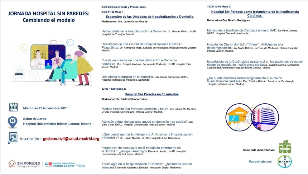 cbg72's tweet photo. El 29 de Noviembre en el Hospital Infanta Leonor la I Jornada de Hospital sin Paredes . Como llevar  la hospitalización al domicilio integrando la tecnología . @SaludMadrid @mercedesnavio @diariomedico https://t.co/4LnpUbjBt8