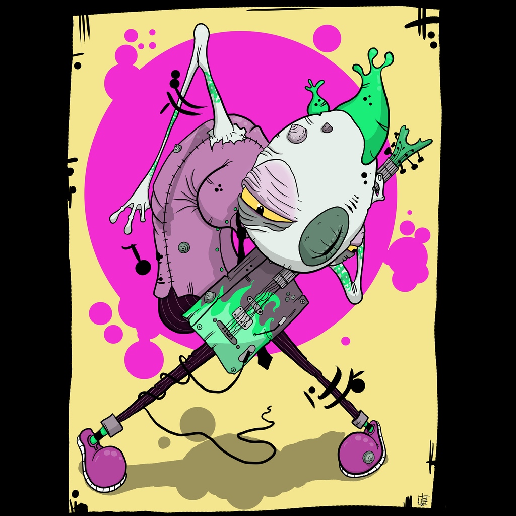 Hey, its the stringfiddler from the best band of dubious actual existence ever, "Fishinscratch!". Oh, the earworms they'd have wriggling in your skullmeats!⁠