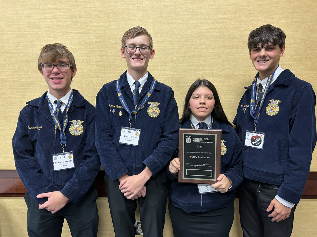 Congratulations to the Poultry Judging team who were rated Silver! Jake Marksbury was Individual GOLD!!!  Cyrus Bivens &amp; Mireya Villanos were Individual Silver and Tanner Skaggs was individual bronze.  Congratulations!!!