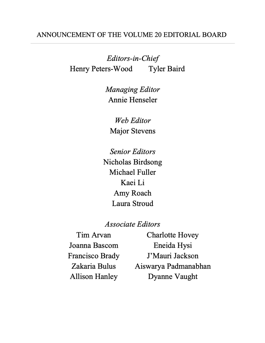 FordMJPA's tweet photo. We are proud to announce the Editorial Board for Volume 20! https://t.co/GbhmIBUdNC