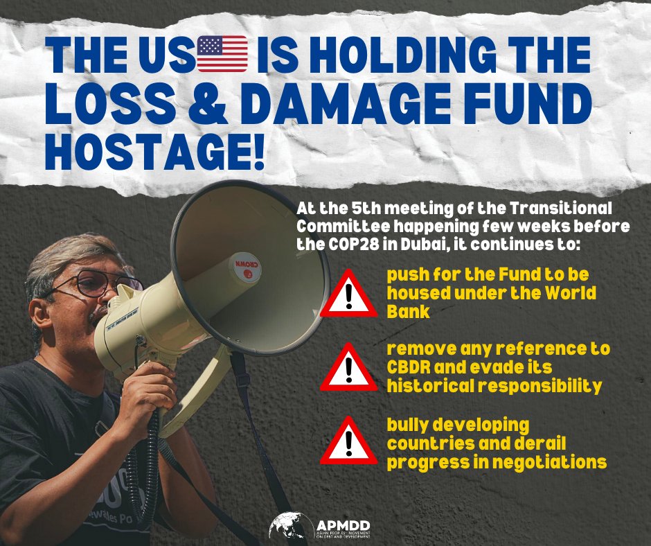 Acting as a #ClimateBully, the US🇺🇸 continues to railroad the #LossAndDamage discussions at #TC5. We say 📢 📢 ✊🏽Enough with the BS, bullying and lies! ✊🏽We demand an independent, democratically-led, grants-based LDF now! #USClimateBully #WBOutOfLDF #ReparationsNow