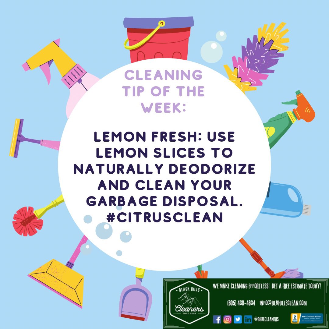 BHRECleaners's tweet image. 🍋Cleaning Tip Alert🍋: Keep things fresh and clean with a simple slice of lemon! Drop a slice in your garbage disposal to naturally deodorize and cleanse. No more unpleasant odors, just a fresh citrus scent. Try it and experience the #CitrusClean difference! 🍋🌱

#CleaningHacks