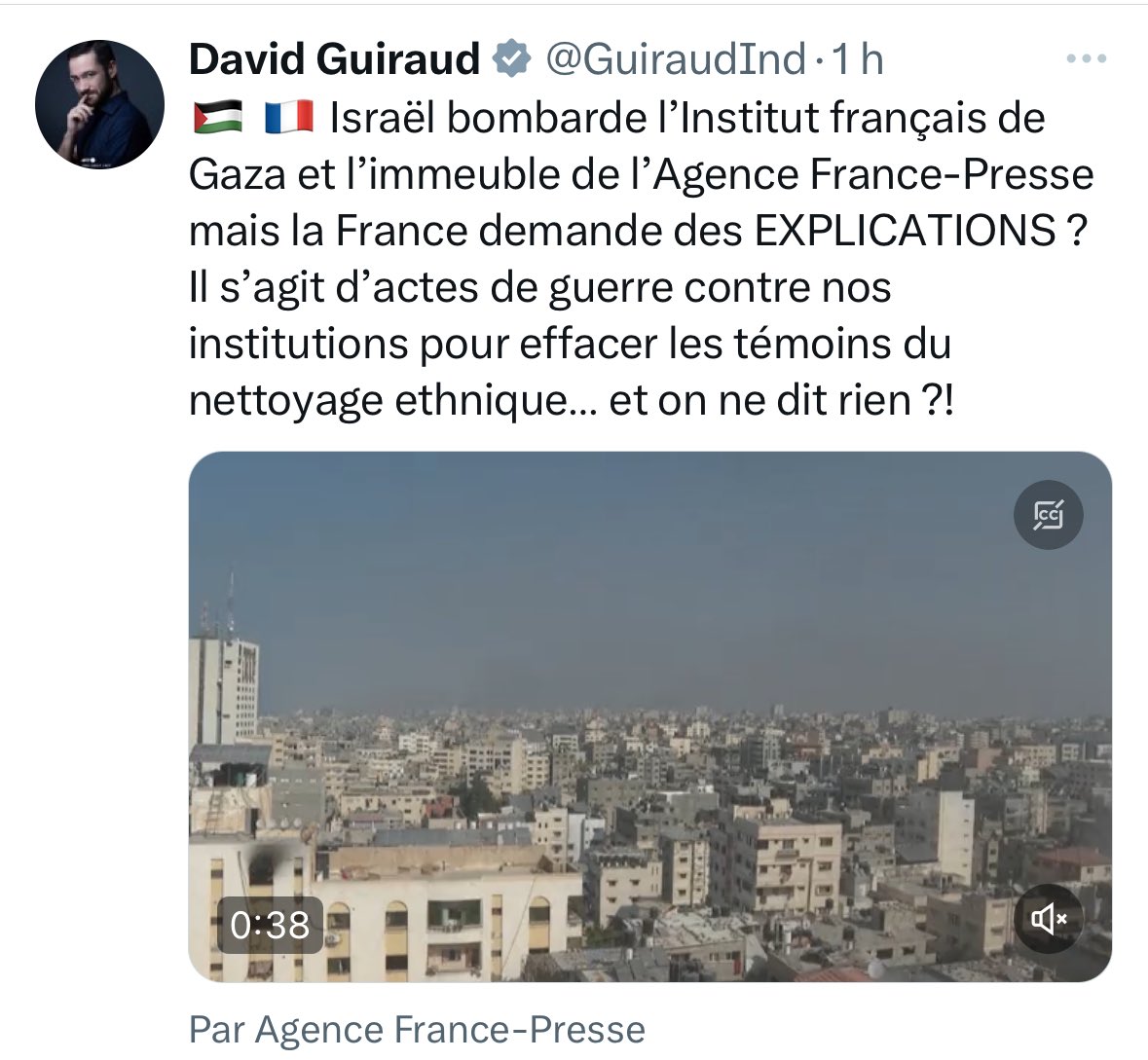 Guiraud est très très fort pour défendre les islamistes, comme il l'a fait avec l'imam antisemite Iquioussen en France. 

Niveau propagande il me rappelle parfois Goebels. Mais niveau qualité on est plus proche d'AliExpress. 

1. L'AFP elle-même a indiqué que le bâtiment était