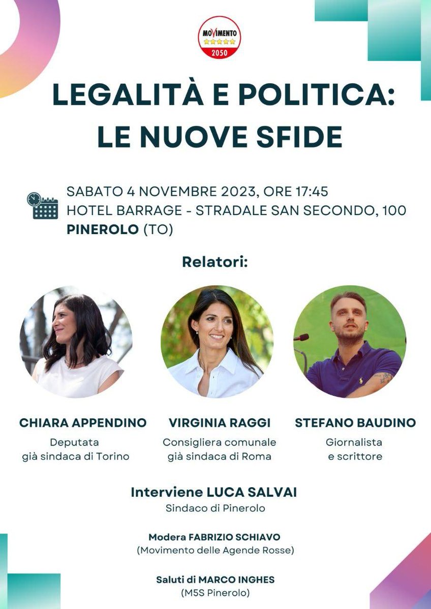 Domani ci vediamo a Pinerolo con @virginiaraggi 😊