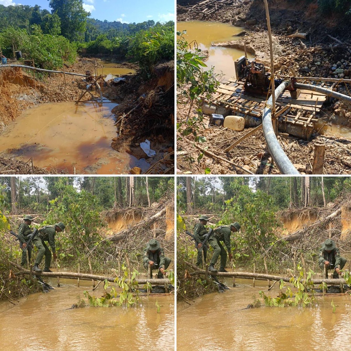 En concordancia con el 5to Objetivo Histórico del Plan de la Patria, durante el despliegue operacional #EscudoBolivariano “Parima-Chalbaud” en el Cerro Delgado Chalbaud del municipio Alto Orinoco, #FANB desmantela y destruye cinco (05) estructuras mineras, entre ellas una de las